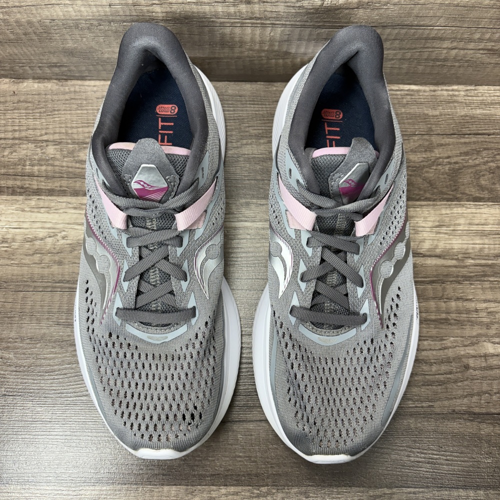 Saucony Women's Gray and Pink PWRRUN+ Athletic Running Sneakers - Picture 8 of 10